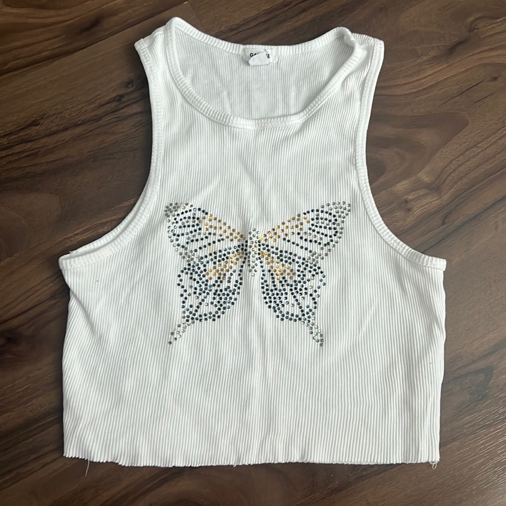 Crop tank top with butterfly